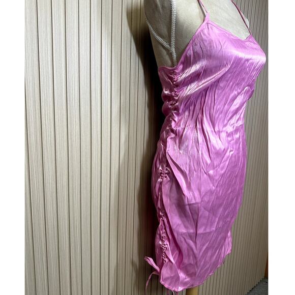 Noisy May Nmelin Satin Singlet Ruching Women's Dress in Fuchsia Pink Size M - Picture 4 of 10